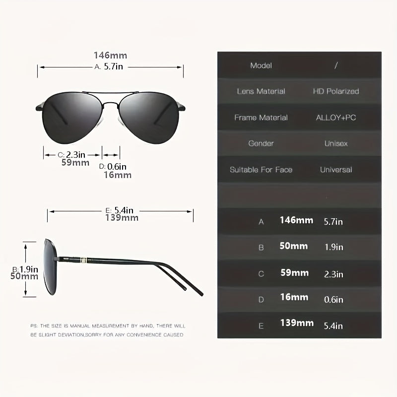 Men's Polarized Aviator Sunglasses Metal Frame