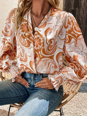 Plus Floral Print Lantern Sleeve V Neck Blouse