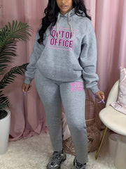  Art Letter Print Hooded Sweatshirt & Sweatpants Set