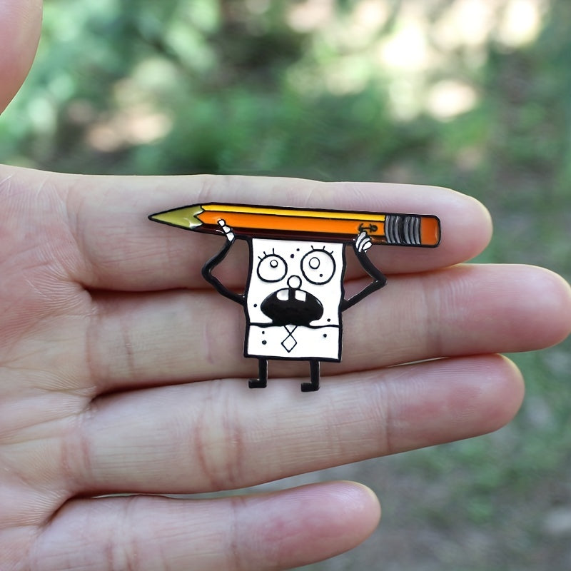 Cartoon Pencil Brooch with Paint Drips