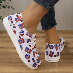 Women's Flag Pattern Flat Loafers Low Lace Up Round Toe Lightweight Shoes