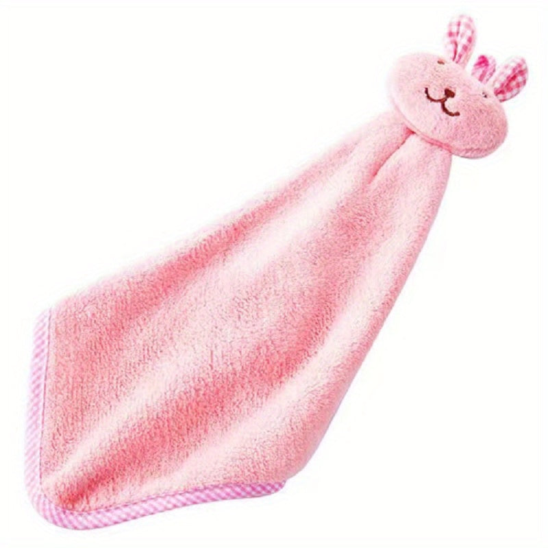 Soft Coral Velvet Hand Towel with Rabbit Pattern for Bathroom and Kitchen Use