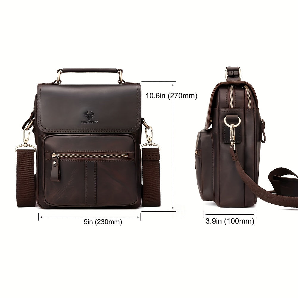 HUMERPAUL Leather Shoulder Bag Retro Top Layer Cowhide Crossbody Bag