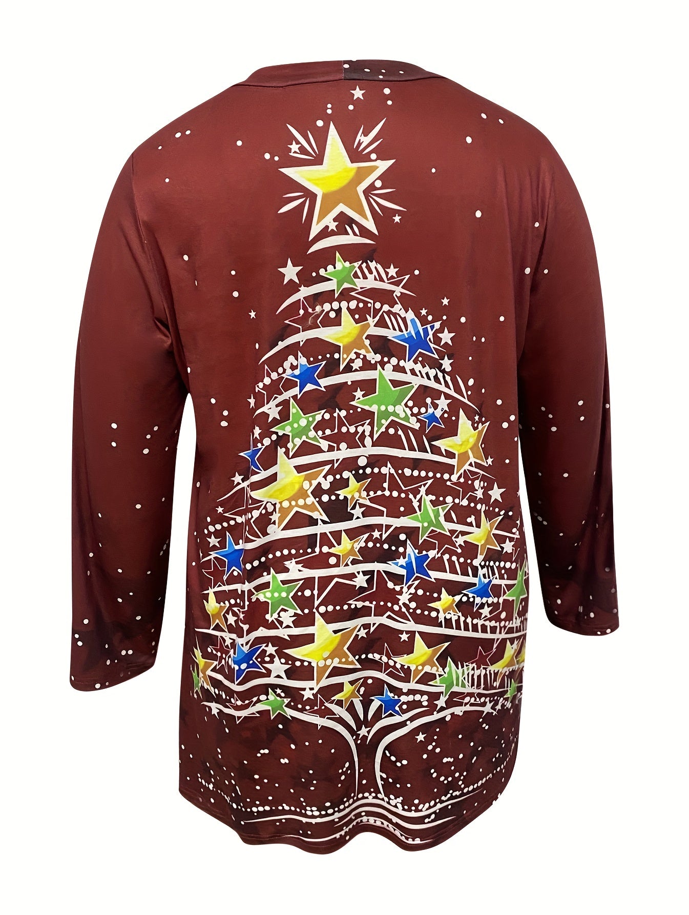  Christmas Casual Cardigan Star Tree Print Long Sleeve Open Front