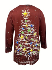  Christmas Casual Cardigan Star Tree Print Long Sleeve Open Front