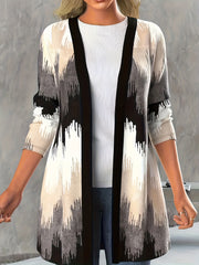  Colorblock Long Sleeve Open Front Cardigan