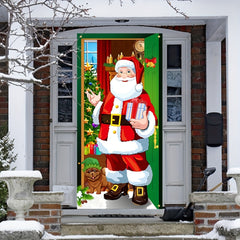 Christmas Polyester Door Curtain Flag Retro Santa Claus Decoration