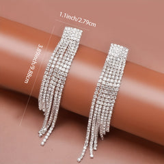 Sparkling Rhinestone Tassel Earrings Copper Silver Plated