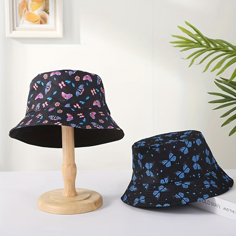 Butterfly Print Reversible Bucket Hat Lightweight Basin Hat Casual Sunscreen