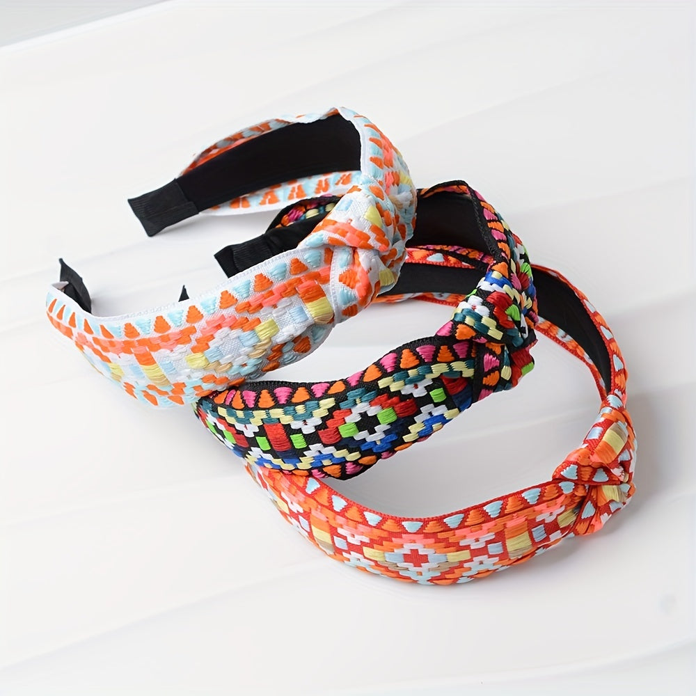 Embroidered Knotted Headband for Women Ethnic Style Hair Hoop Headdress
