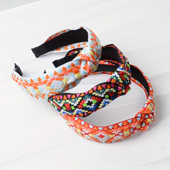 Embroidered Knotted Headband for Women Ethnic Style Hair Hoop Headdress