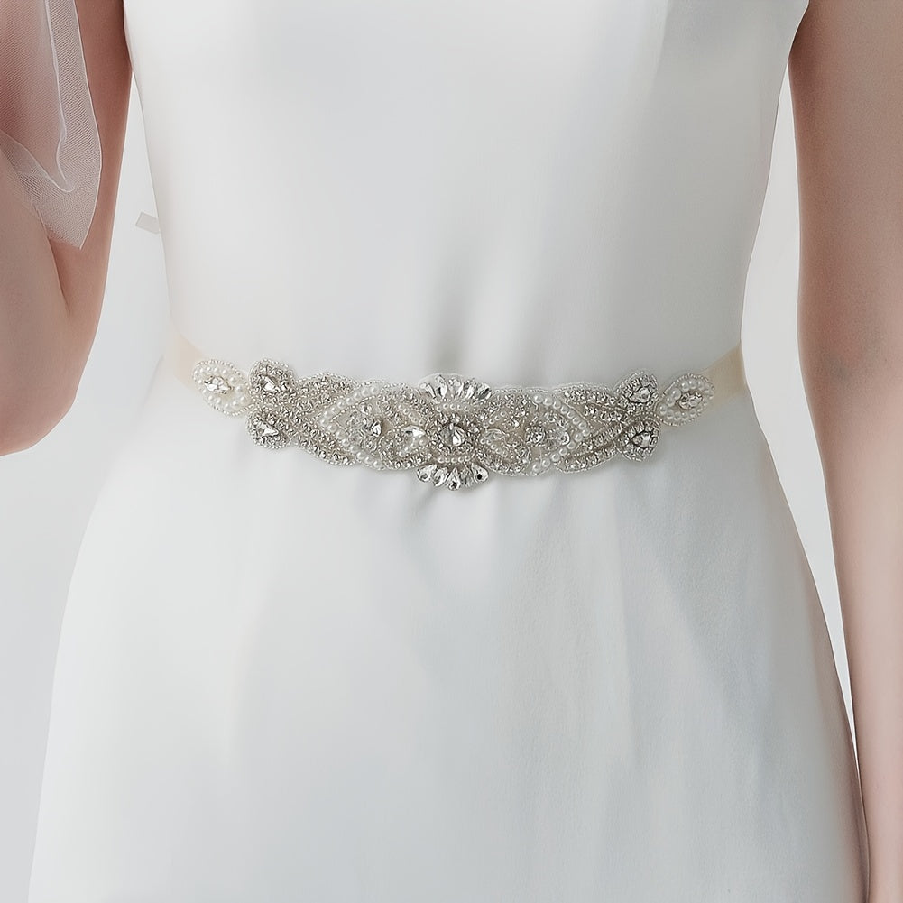Rhinestone Bridal Belt Wedding Dress Waist Chain Sash Faux Pearl Beaded Belt