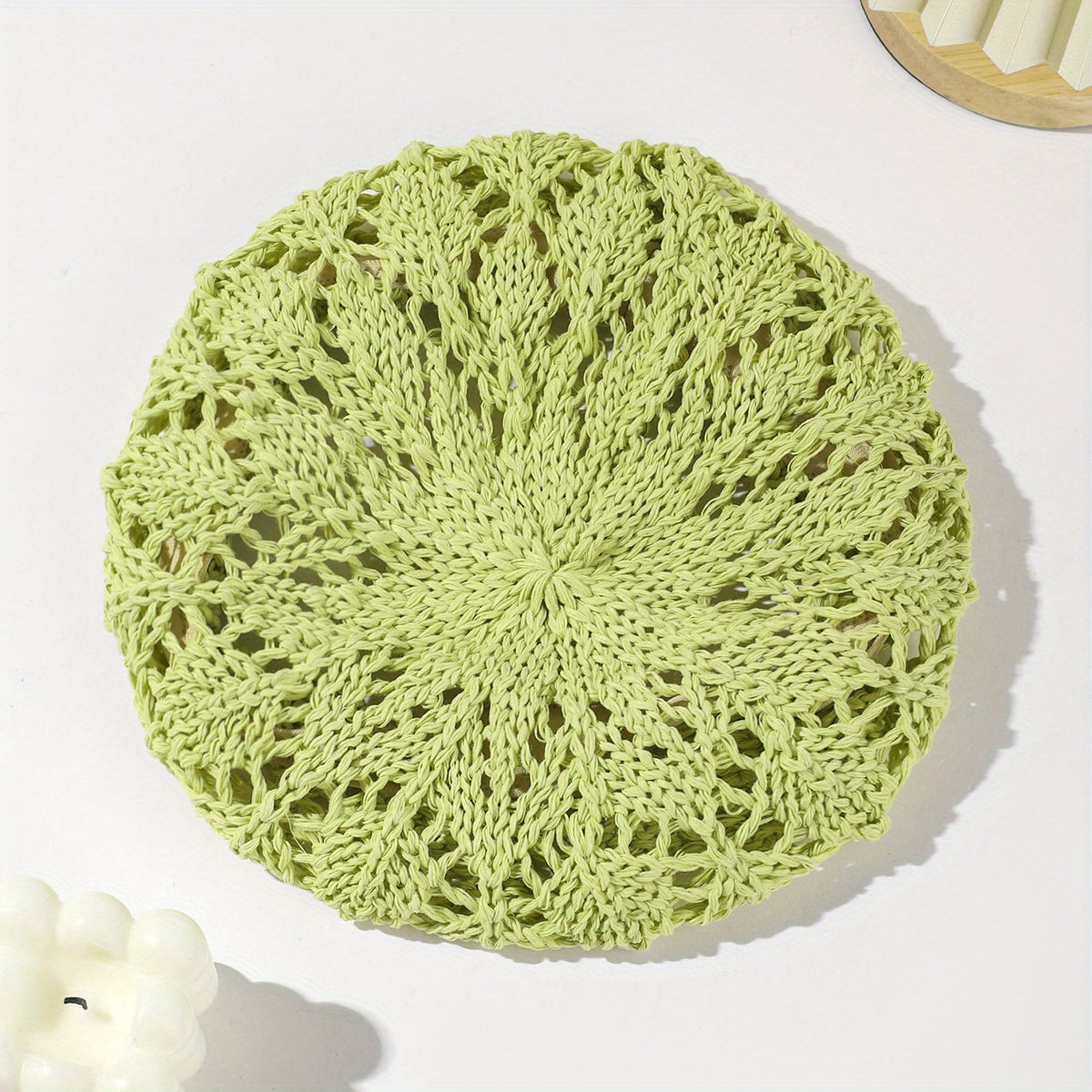Vintage Crochet Hollow Out Beret Octagonal Hat