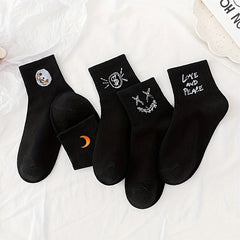 5 Pair Cartoon Print Socks Mid Tube Stockings