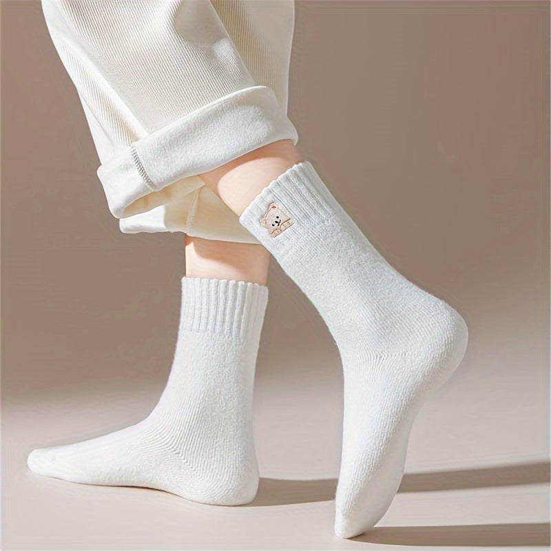 7 Pairs Cartoon Bear Print Socks Mid Tube Stockings