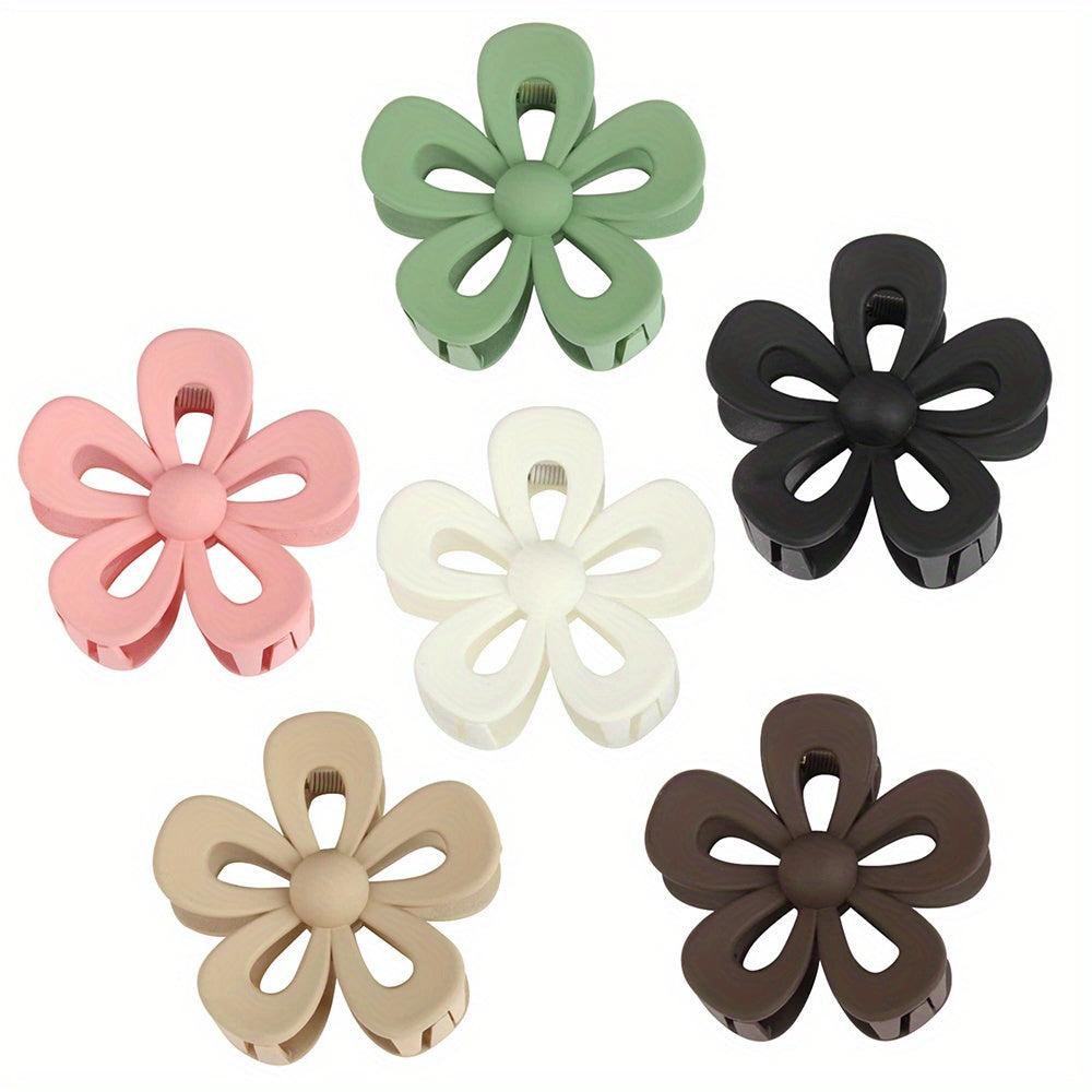 6pcs Cartoon Flower Hair Claw Clip Matte Banana Clip
