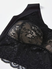 Lace Decor Sports Bra V Neck Yoga Workout Bra 2pcs