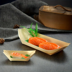 50pcs Wooden Sushi Serving Tray Boat Disposable Japanese Sashimi Plate