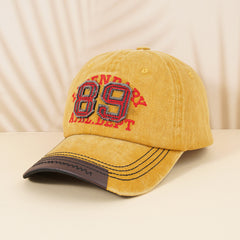 Distressed Baseball Cap with Leather Patch Embroidery