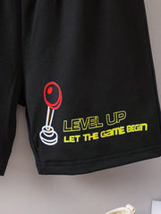 Gamepad And LEVEL UP Print Boys Quick drying Shorts