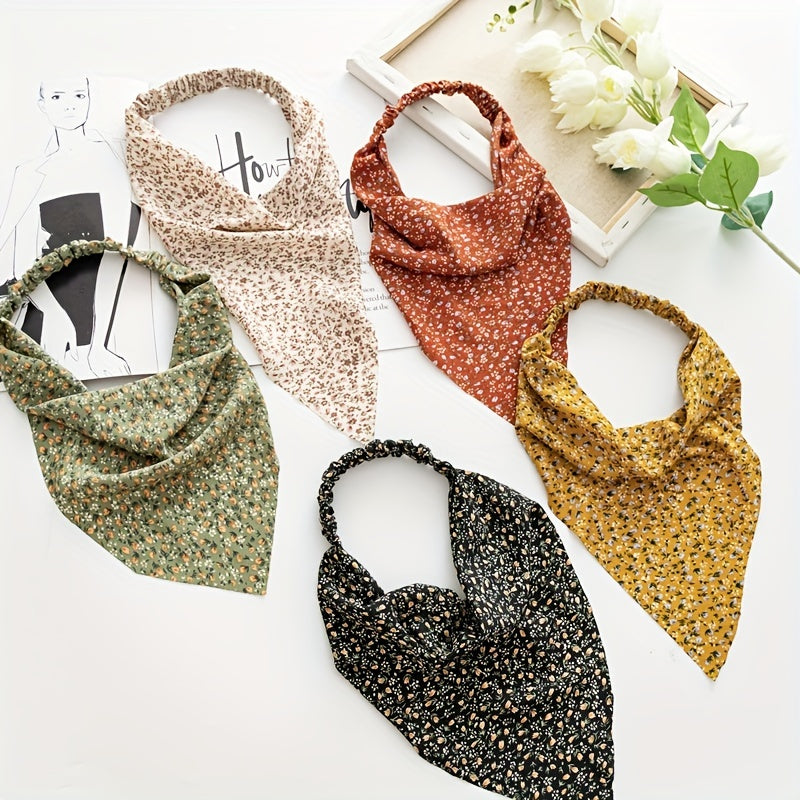 Women's Triangle Towel Elastic Hairband Floral Head Scarf Hair Band Boho Style
