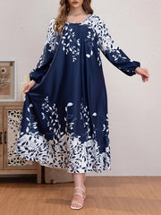  Colorblock Floral Print Lantern Sleeve Maxi Dress