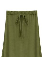  Solid Drawstring High Rise Maxi Skirt