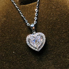 Crystal Pendant Necklace Silver Heart Chain Necklace for Women