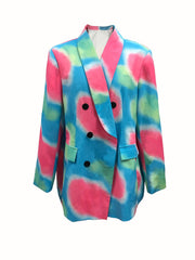 Women's Plus Tie Dye Long Sleeve Double Breast Button Blazer