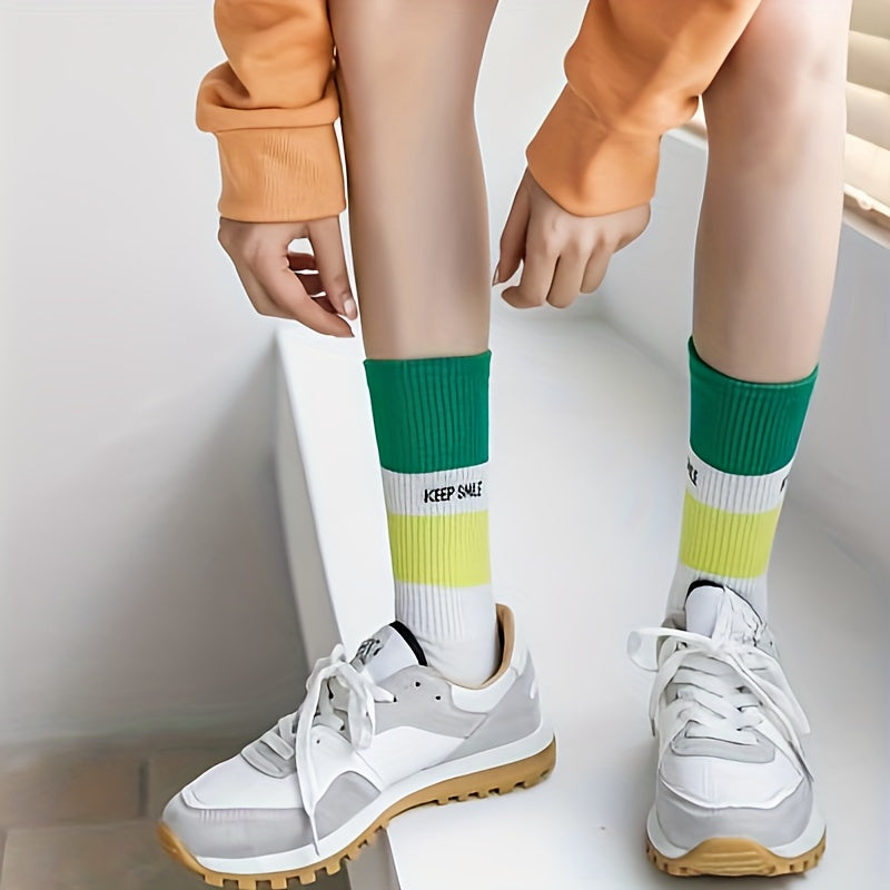 6 Pairs Letter Print Socks Breathable Sport Stockings