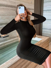  Sexy Bodycon Dress Long Sleeve Round Neck Slim Fit