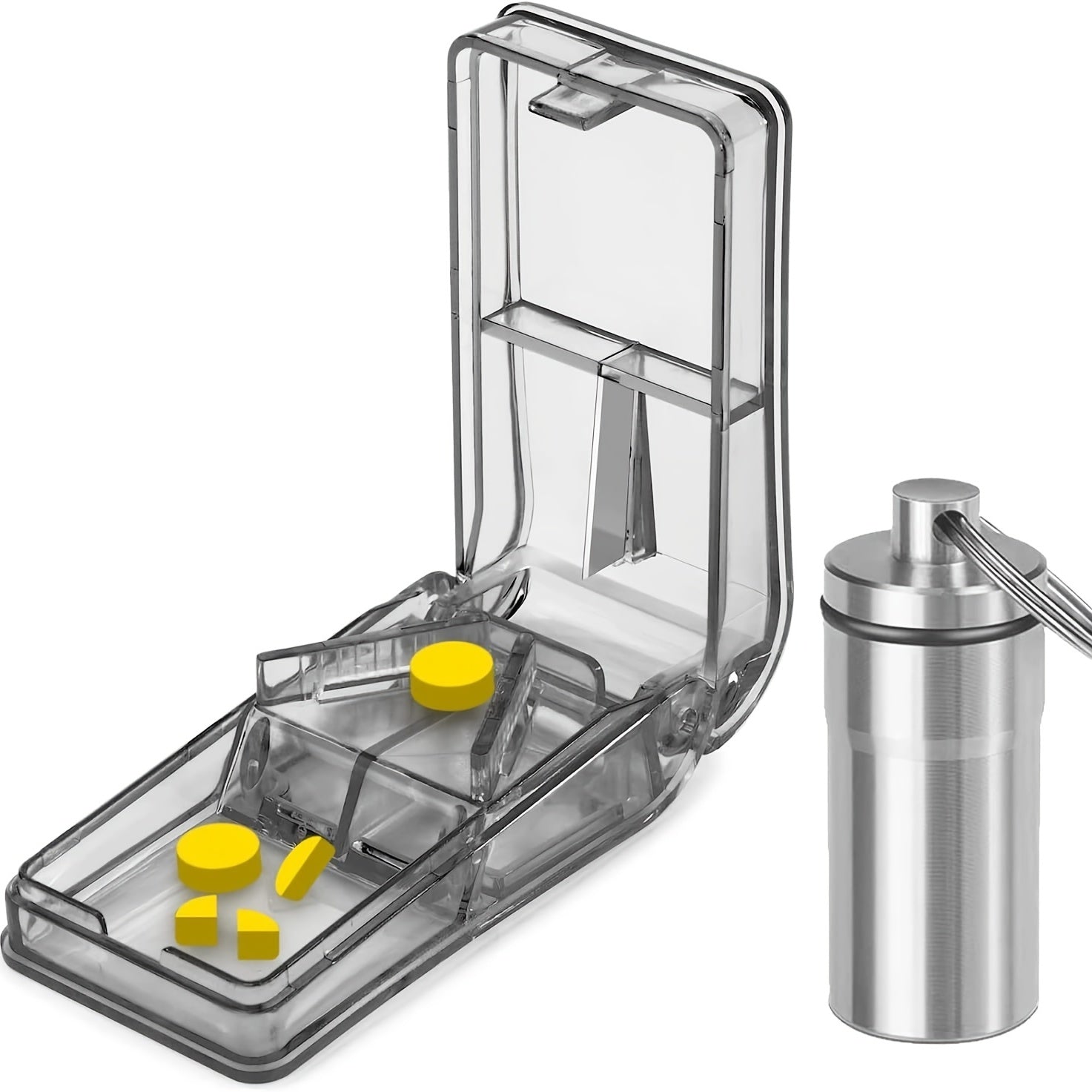 Transparent Pill Crusher & Cutter with Holder Case