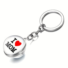 I LOVE MOM Keychain Metal Key Ring Purse Handbag Car Charm Earphone Accessory