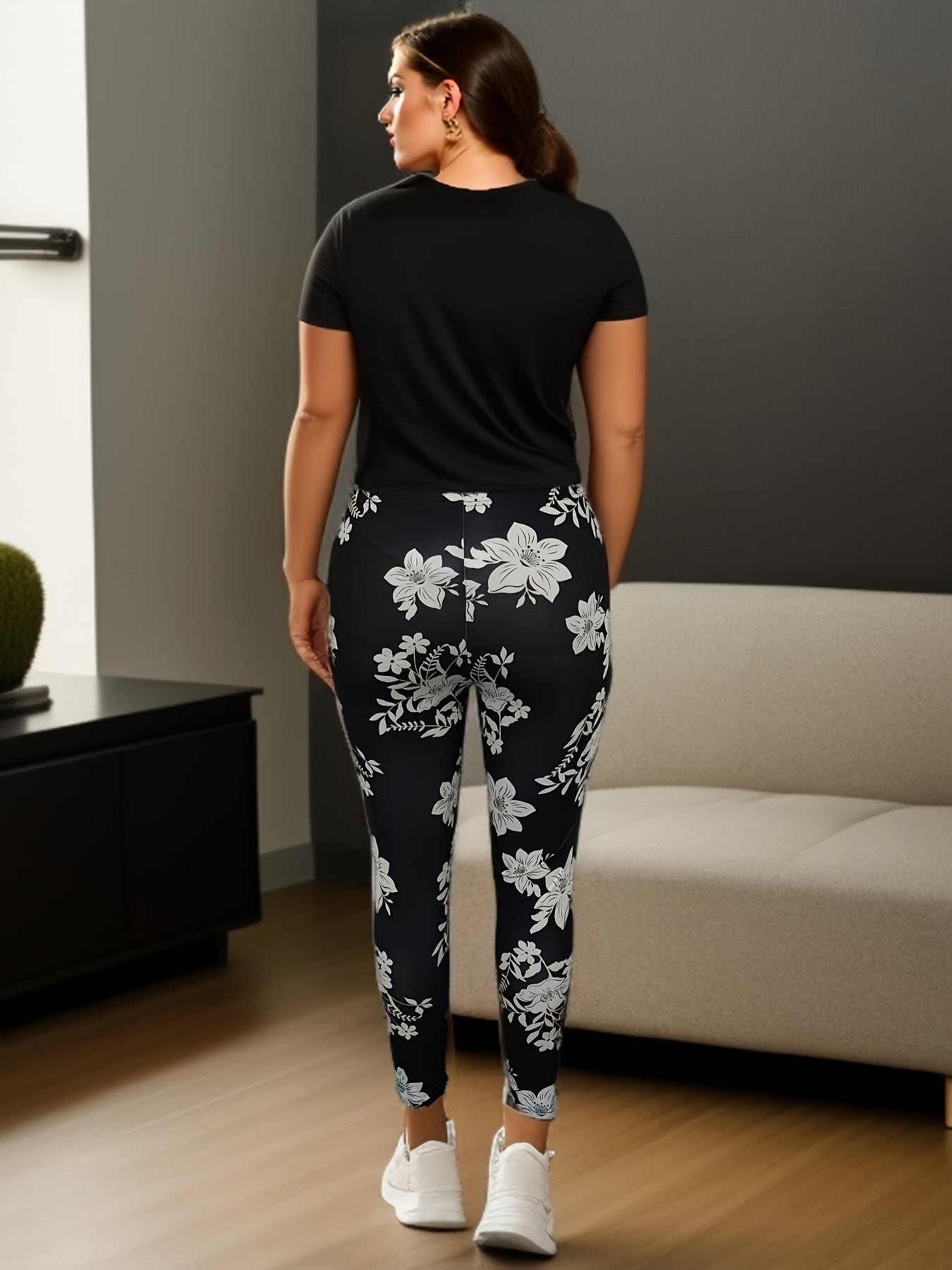 Floral Print High Rise Stretch Leggings