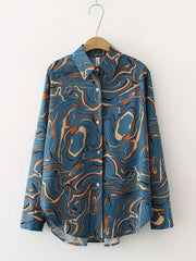  Marble Print Long Sleeve Button Up Collar Shirt