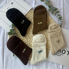 5 Pairs Floral Print Socks - Comfy & Breathable Mid Tube Socks