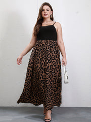 Plus Solid Cami Top & Leopard Maxi A Line Skirt Set