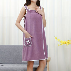 Coral Plush Bathing Skirt Soft Water Absorbent Bathrobe Wearable Bath Towel