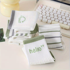 5 Pairs Letter & Stripe Print Socks Mid Tube Women's Stockings