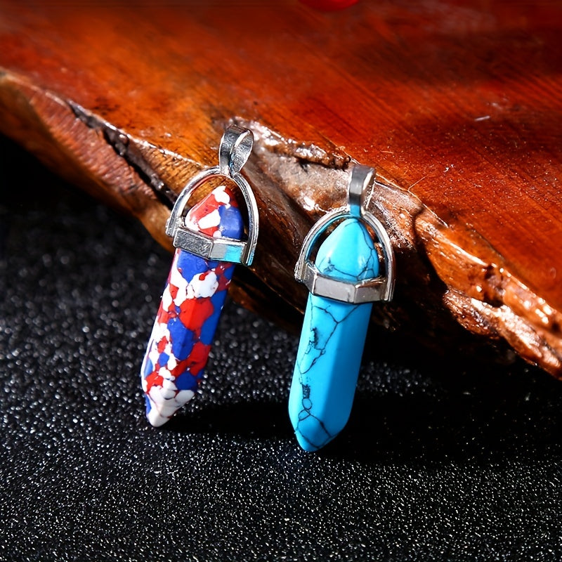 Colorful Pine Stone Hexagonal Column Pendant DIY Jewelry Accessories