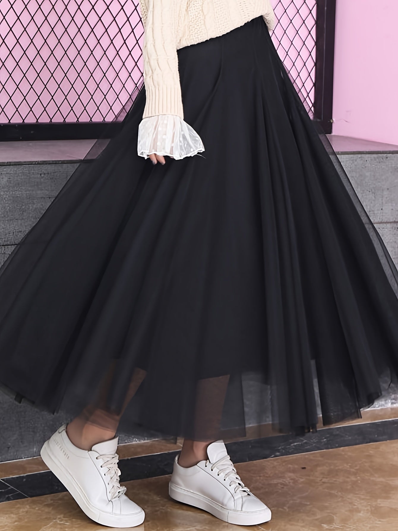 High Waist Mesh Mid-length Skirt Women's Activewear