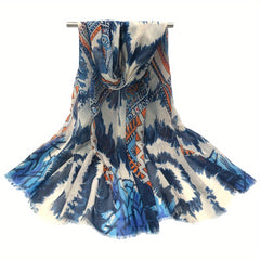 Boho Floral Frayed Edge Scarf Spring Summer Sunscreen Windproof Shawl