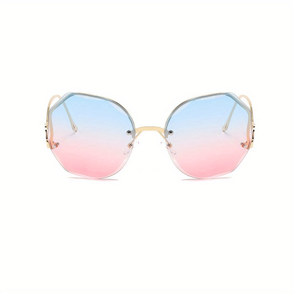Ombre Lens Sunglasses Women Semi Rimless Metal Glasses UV400