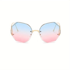 Ombre Lens Sunglasses Women Semi Rimless Metal Glasses UV400
