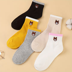 5 Pairs Bear Print Socks Breathable Short Women's Stockings