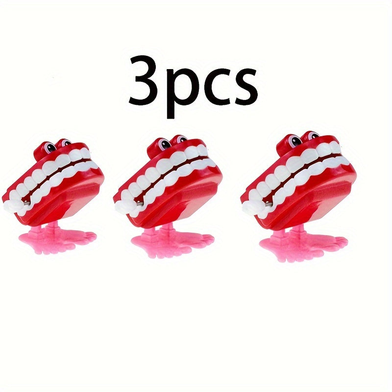 3pcs Colorful Clockwork Jumping Teeth Toys with Eyes Red Yellow Orange Purple