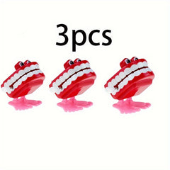 3pcs Colorful Clockwork Jumping Teeth Toys with Eyes Red Yellow Orange Purple