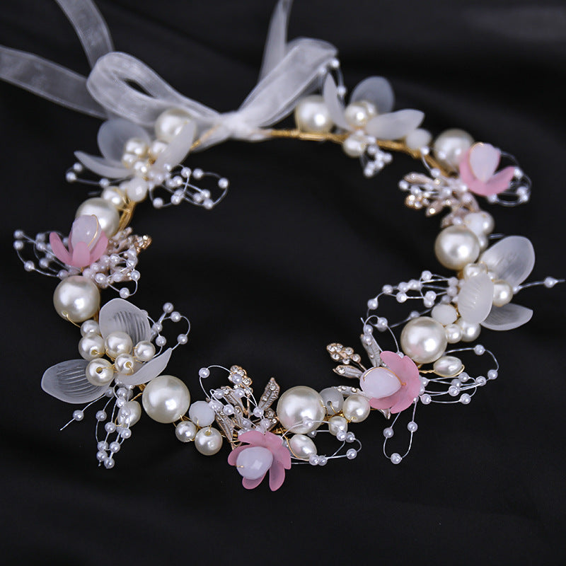 Pearl Floral Headband Golden Leaf Tiara Headgear