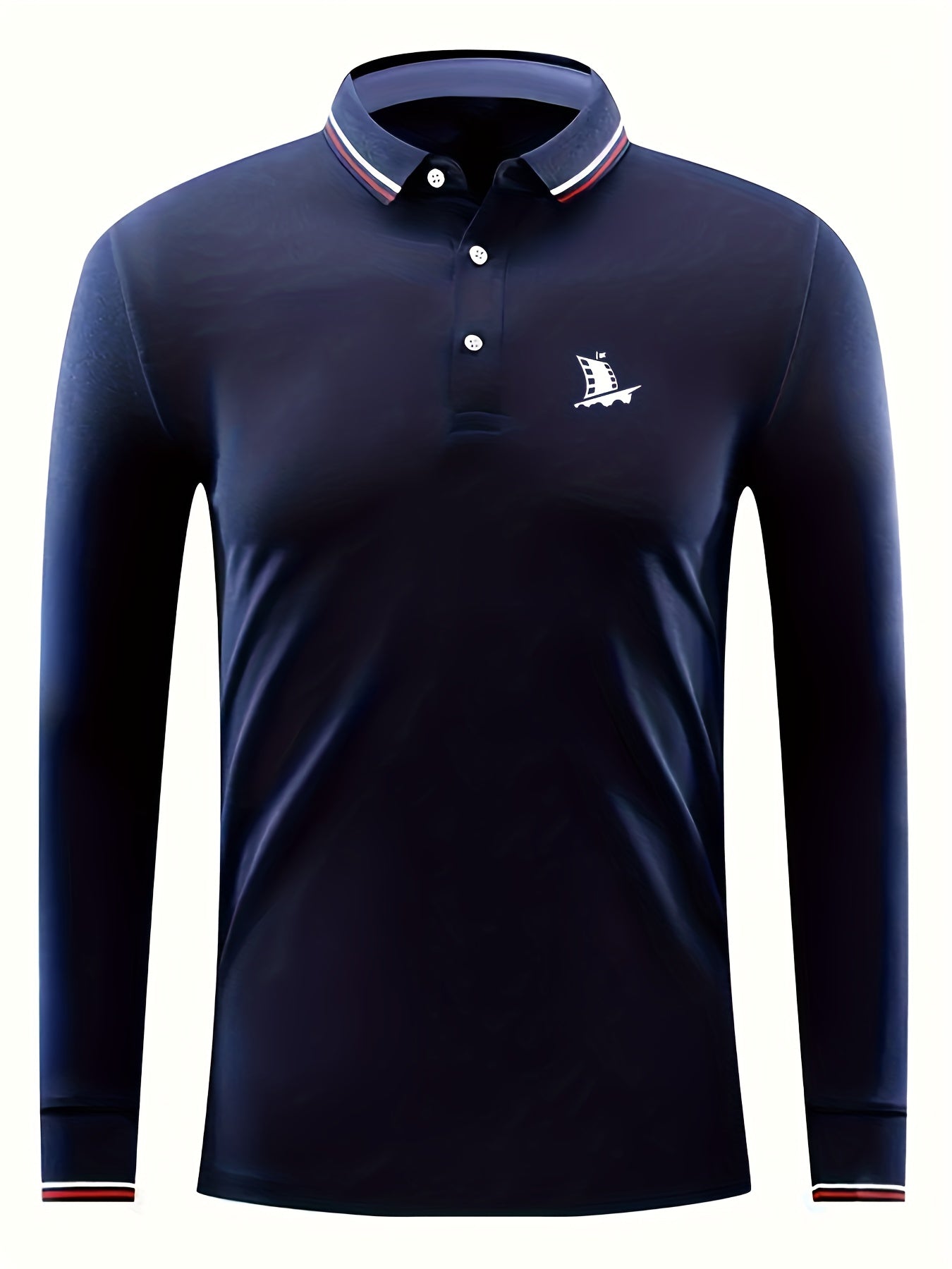 Sail Boat Pattern Men's Long Sleeve Polo Shirt
