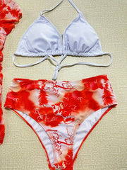  Halter Neck Tie Bra & Panty & Cover Up Swimsuit Set